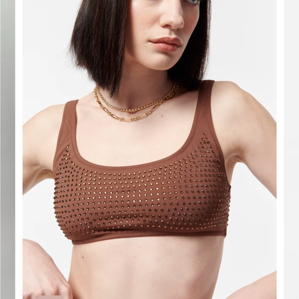 Cami NYC Brown Bikini top and bottom with Textured Fabric and Sporty Design